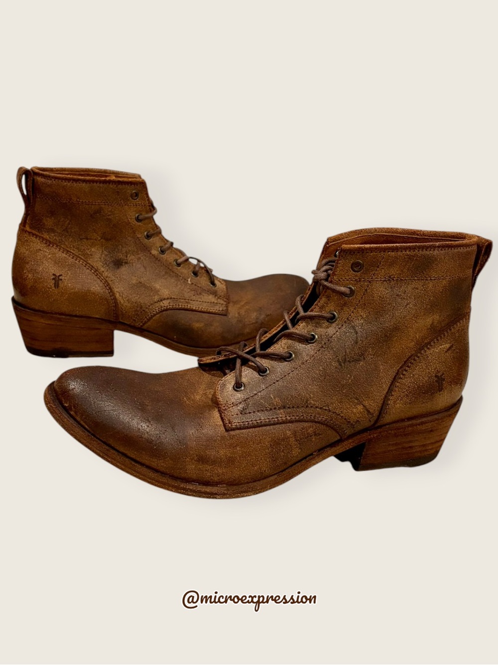 Frye Carson Lace-Up Tan Brown Leather Lace Up Academia Oxford Heeled Ankle Boot - Picture 9 of 16